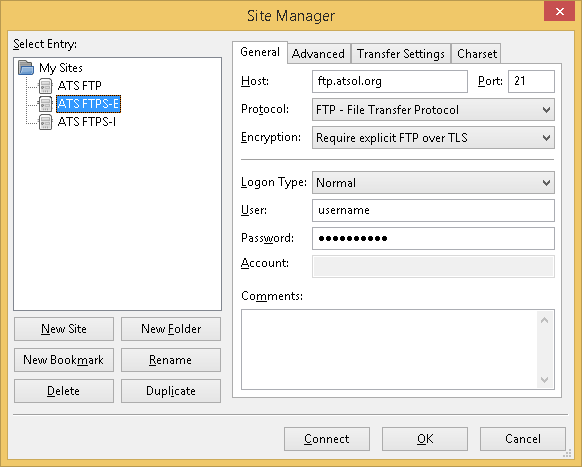 Settings for FTP over Explicit SSL (FTPES)