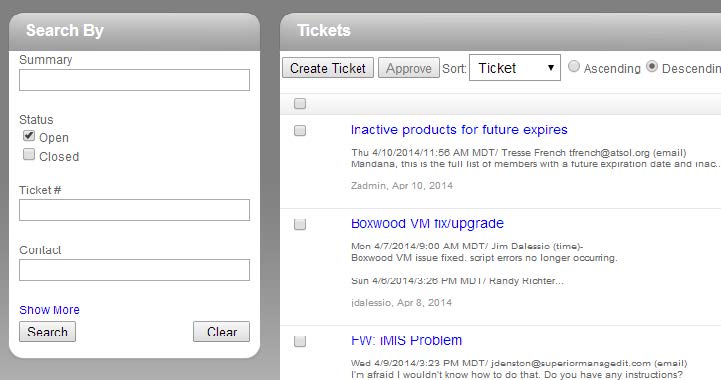 Tickets Tab - Search and View Options